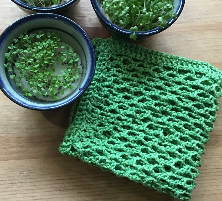 Dish cloth crocheted in a net pattern