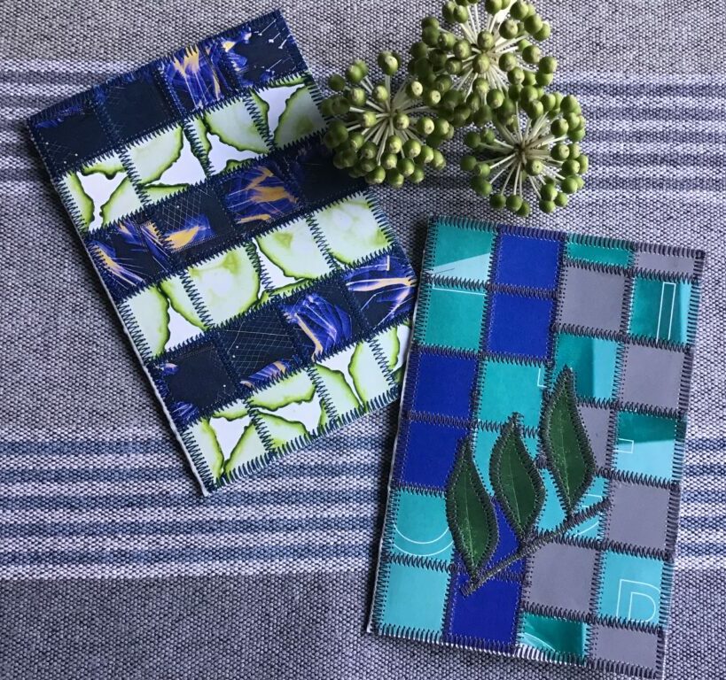 Papir patchwork kort i blå og grønne farver