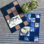 Paper patchwork cards with a cat and with the globe