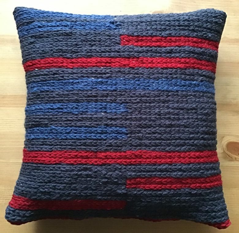 Cushion made by crocheting on fabric