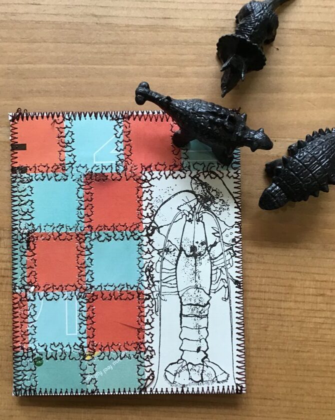 Card made with paper from books and magazines