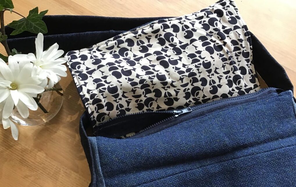 The inside of the wool bag with embroidery is lined with fabric from an upcycled shirt