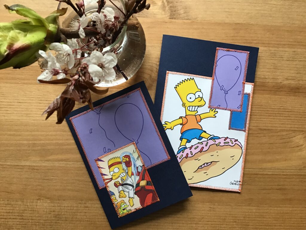 Fødselsdagskort til drenge lavet af udklip fra Simpsons tegneserie