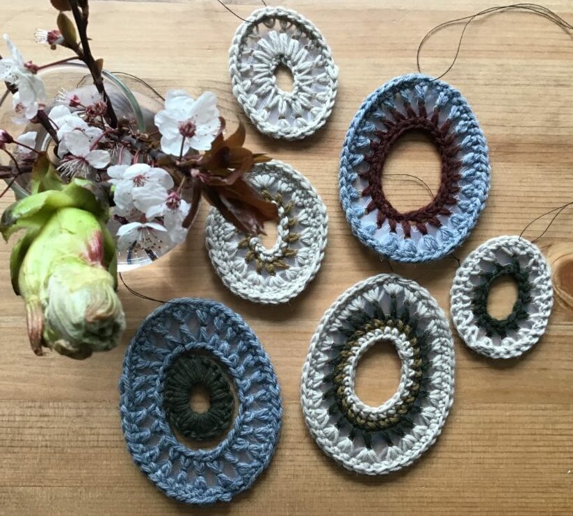 Easter eggs crocheted out of wool and upcycled plastic