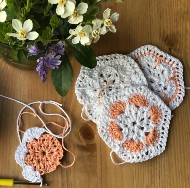 These squares crocheted in the African flower pattern