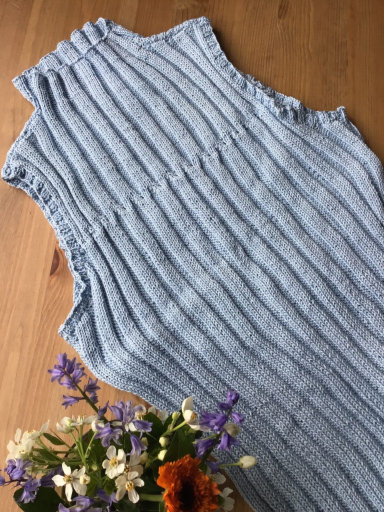 Summer top knitted in light blue cotton