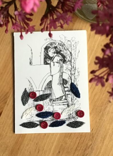 Old card pimpes up with embroidery and buttons